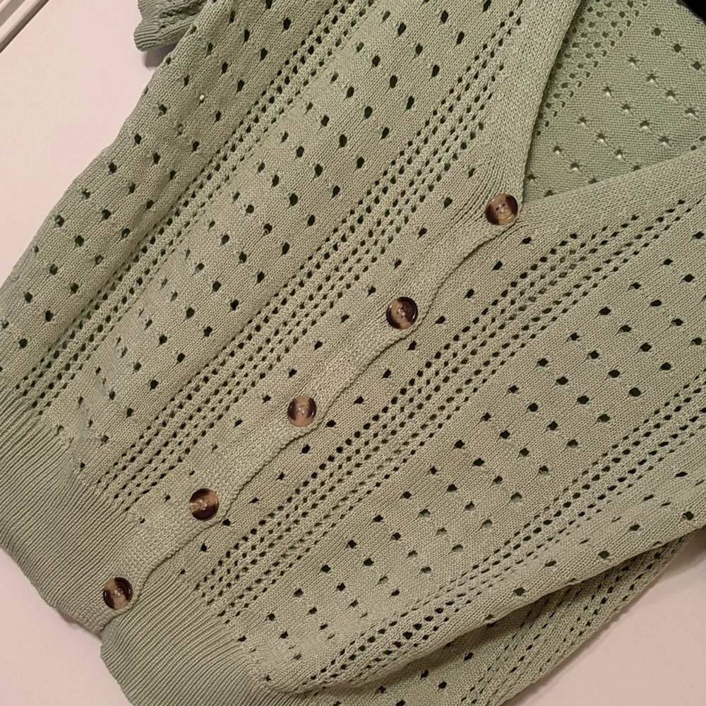Mint Green Knit Cardigan with Buttons - Picture 2 of 7